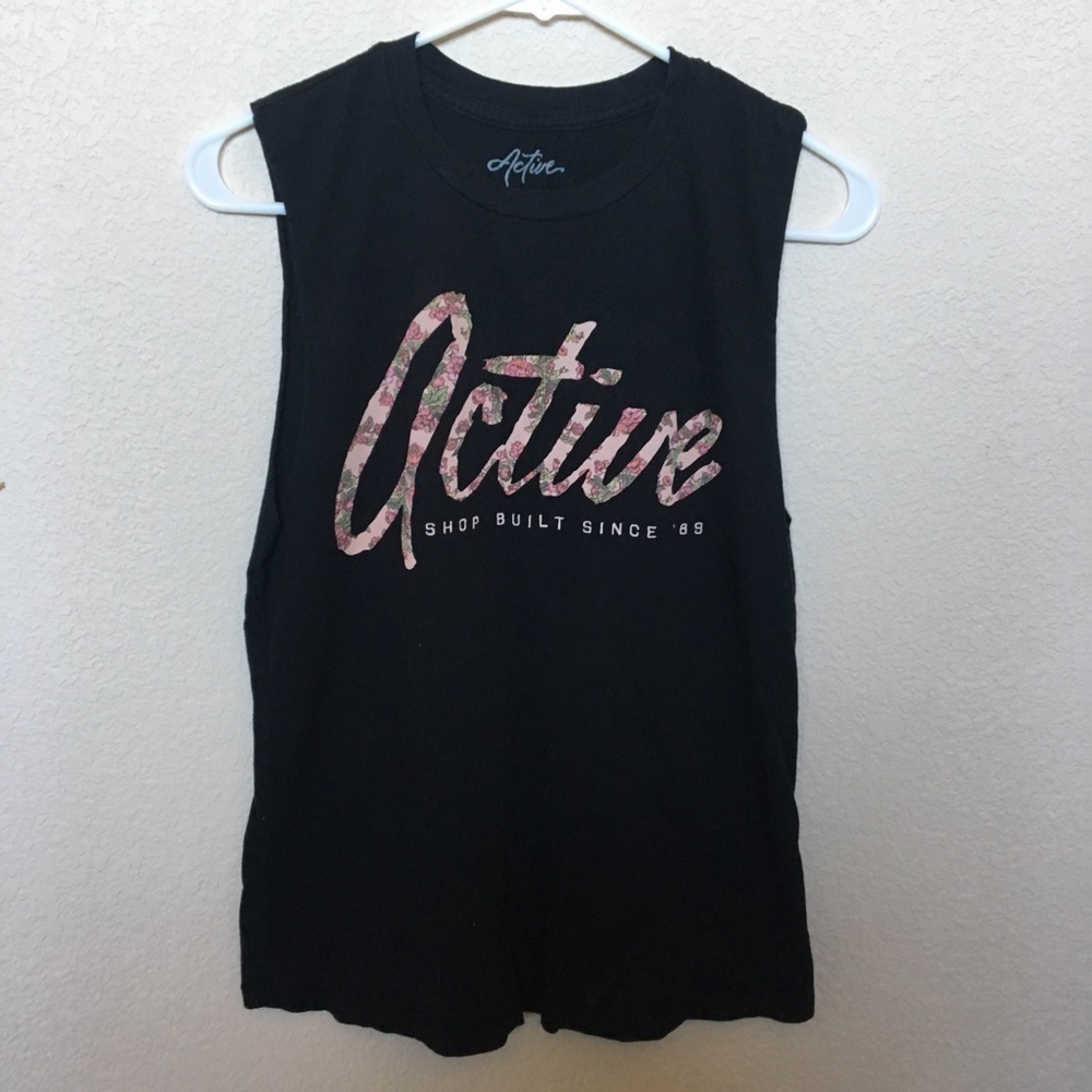Active black muscle tank sleeveless size small S floral print logo